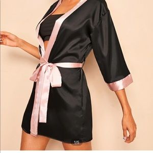 Contrast Side Belted Satin Robe
